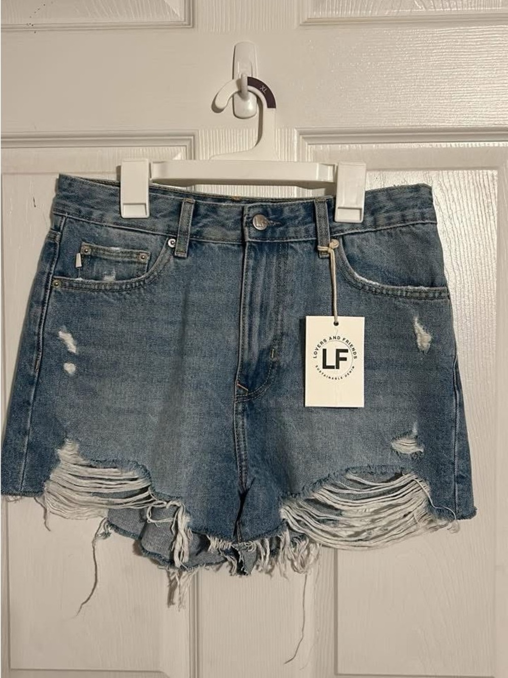 LF Distressed High-Rise Denim Shorts - Blue
